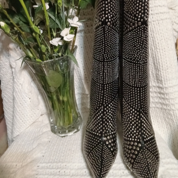 Jeffrey Campbell Studd KH Tall Black Studded Boots Size 7.5 Brand New Never Worn - Picture 5 of 12
